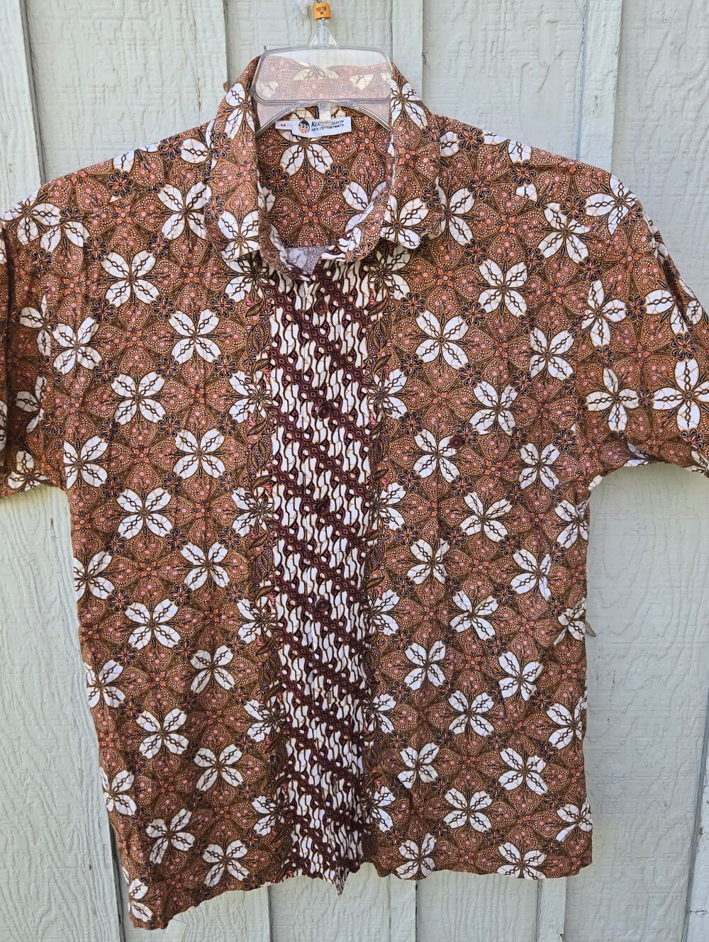 Batik Keris Fashion Indonesian Cotton Wax Print Camp Shirt Mens Medium